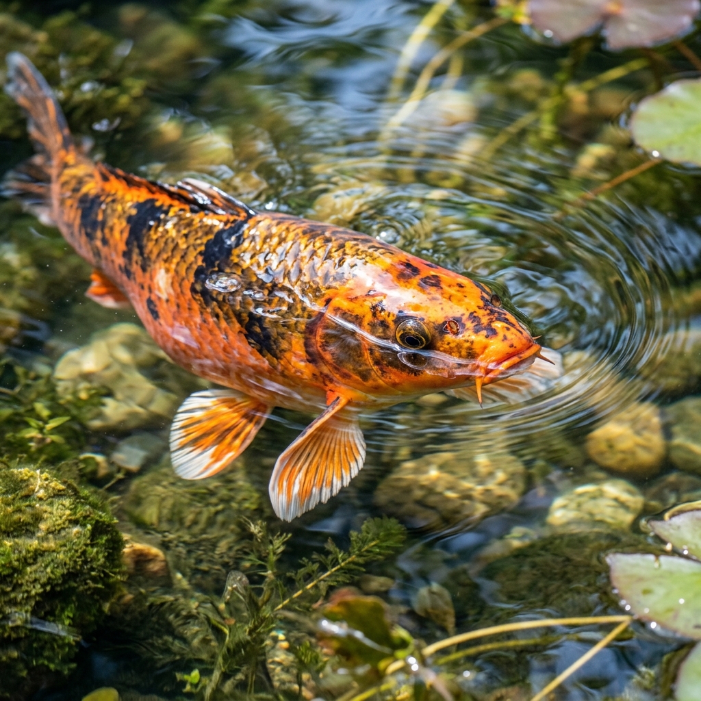 Peixe carpa grande em lago natural